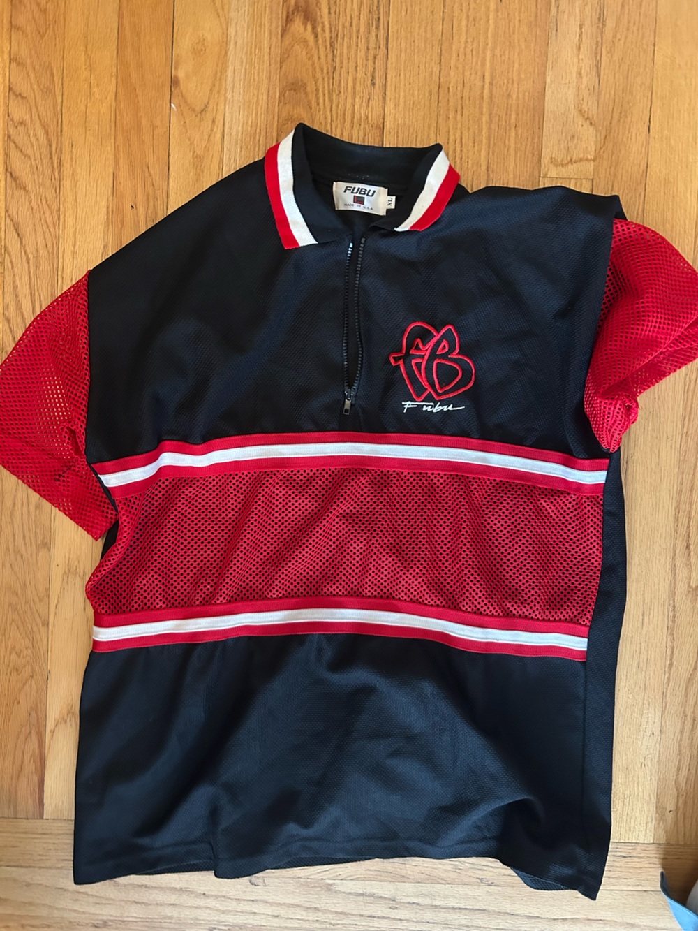 FUBU Black & Red Mesh Half-Zip Polo vintage y2k